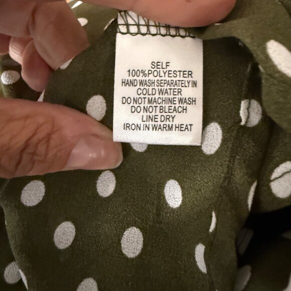 Polka Dot Olive Long-Sleeve Tie Front Crop Top By Cotton Candy LA - Womens S - Picture 6 of 6